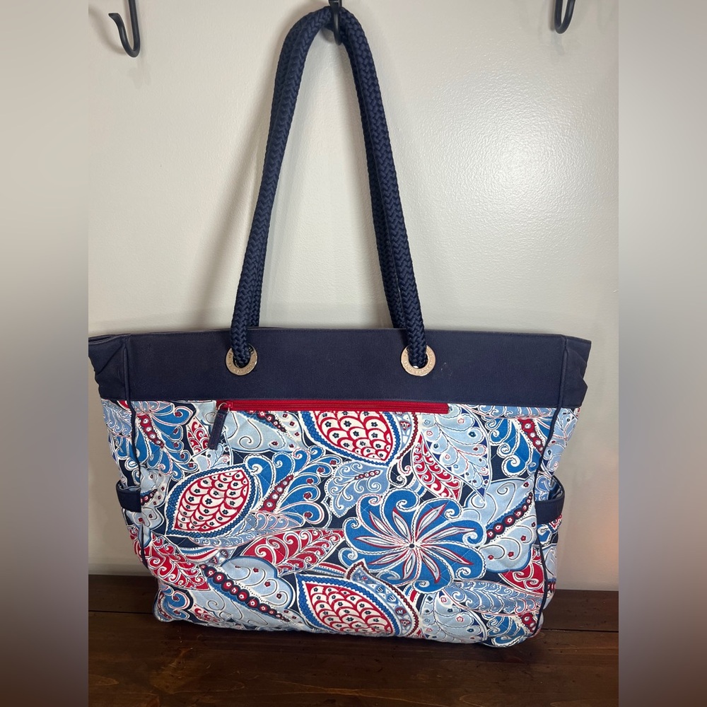 Vera Bradley Seaside Miller Tote Capri Blue Paisley Large Bag Purse Rope Handles - Picture 2 of 8